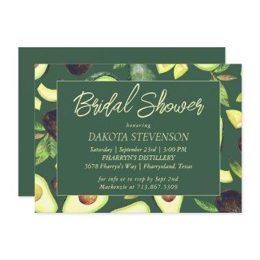 Avocado Blossoms | Dark Green Rustic Bridal Shower Invitations