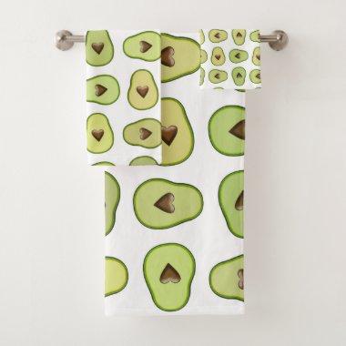 Avocado Heart Healthy Fruit Fun Whimsical Pattern Bath Towel Set