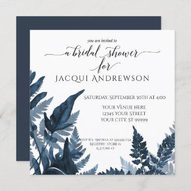 Azure Blue Fern Foliage Botanical Bridal Shower Invitations
