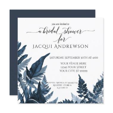 Azure Blue Fern Foliage Botanical Bridal Shower Invitations