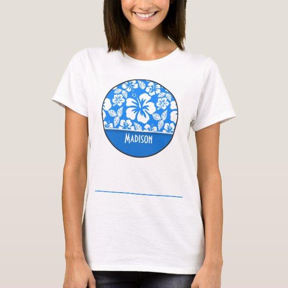 Azure Blue Tropical Hibiscus; Personalized T-Shirt