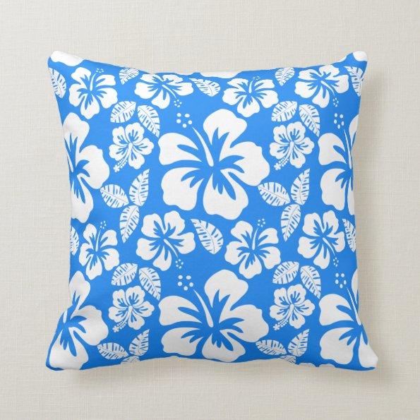Azure Blue Tropical Hibiscus Throw Pillow