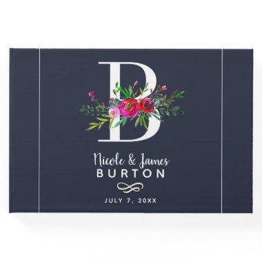 B Letter Initial Monogram Floral Name Wedding Guest Book