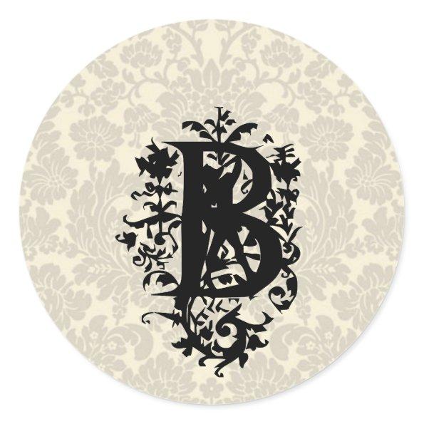 "B" Ornate Baroque Monogram Classic Round Sticker