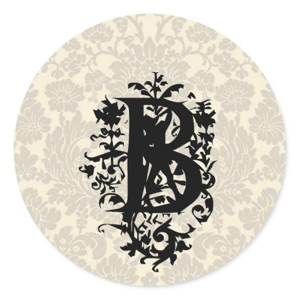 "B" Ornate Baroque Monogram Classic Round Sticker