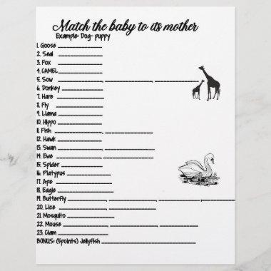 BABY AND MAMA ANIMAL MATCH GAME LETTERHEAD