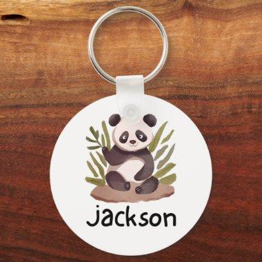 Baby animal panda bear kids black and white name keychain