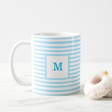 Baby Blue and White Stripes Custom Monogram Coffee Mug