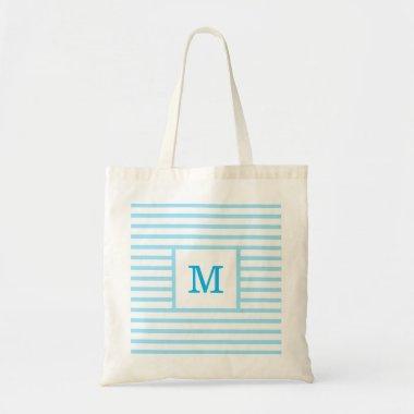 Baby Blue and White Stripes Custom Monogram Tote Bag