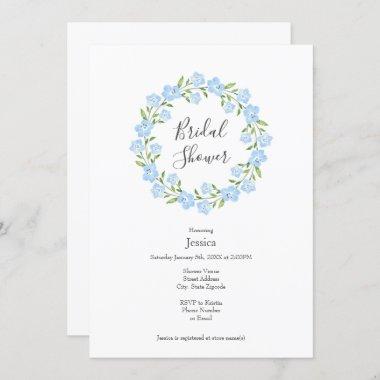 Baby Blue Eyes Watercolor Floral Wreath Invitations