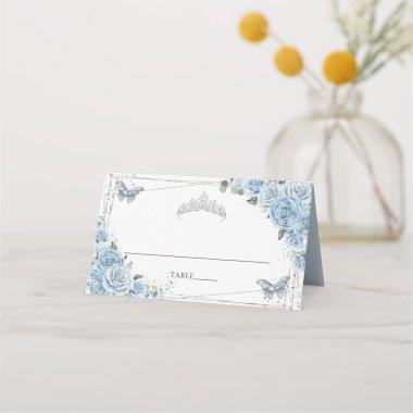 Baby Blue Floral Butterflies Quinceañera Birthday Place Invitations