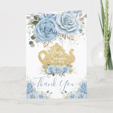 Baby Blue Floral High Tea Party Shower Birthday Thank You Invitations