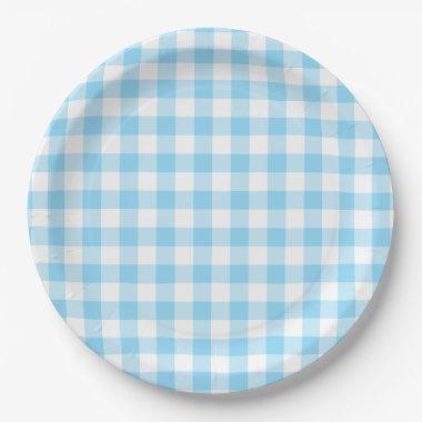 Baby Blue Gingham Check Paper Plates