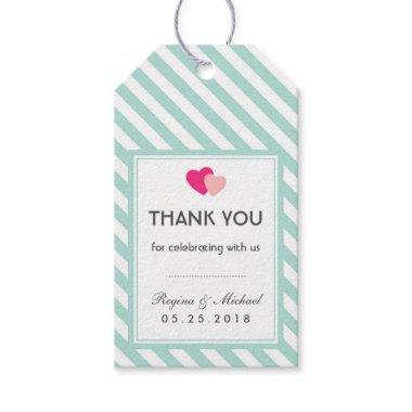 Baby Blue Heart Stripes Pattern Wedding Gift Tag