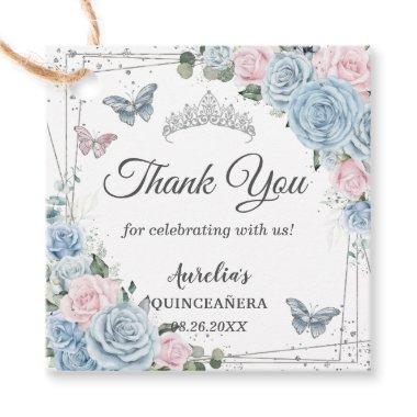 Baby Blue Light Pink Floral Butterfly Quinceañera Favor Tags