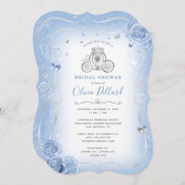 Baby Blue Silver Cinderella Princess Bridal Shower Invitations