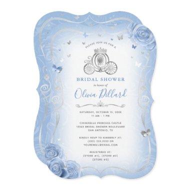 Baby Blue Silver Cinderella Princess Bridal Shower Invitations