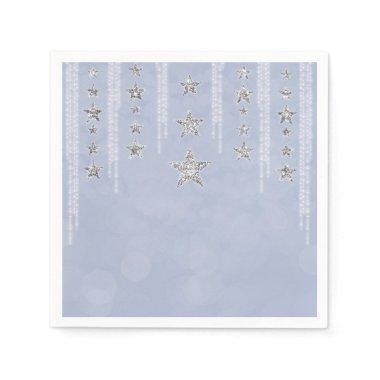 Baby Blue & Silver Glitter Stars Sweet 16 Party Napkins