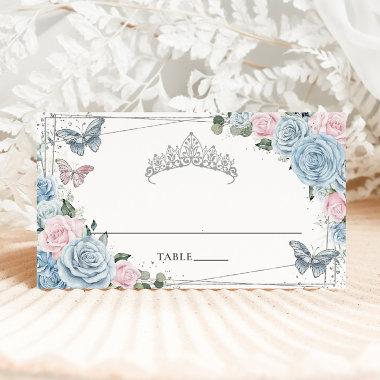 Baby Blue Soft Pink Floral Butterflies Quinceañera Place Invitations