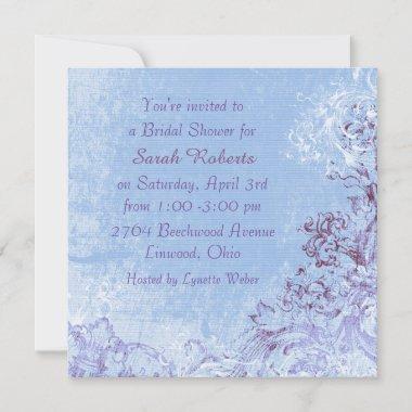 Baby Blue Violet Swirl Bridal Shower Invitations
