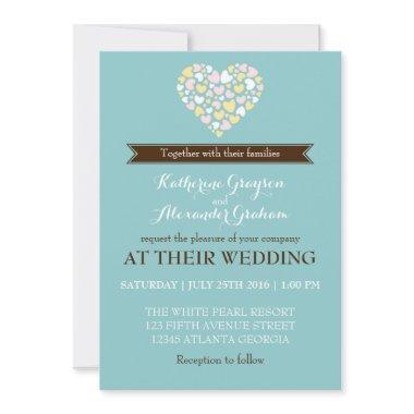 Baby Blue White Small Hearts Wedding Invitations