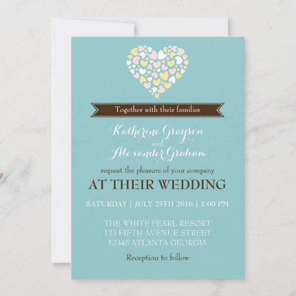 Baby Blue White Small Hearts Wedding Invitations