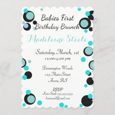 BABY & CO Teal Blue & Black Polka Dot Party Invitations