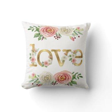 Baby Girl Nursery Love Floral Rose Watercolor Throw Pillow