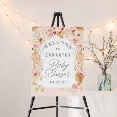 Baby girl shower boho floral pampass welcome sign
