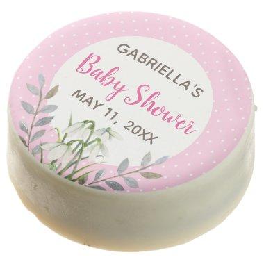 Baby Girl Shower White Snow Drops Pink Polka Dots Chocolate Covered Oreo