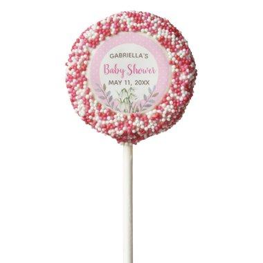 Baby Girl Shower White Snow Drops Pink Polka Dots Chocolate Covered Oreo Pop