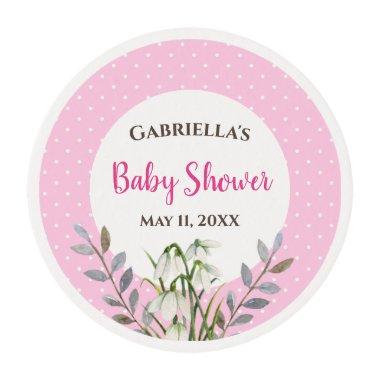Baby Girl Shower White Snow Drops Pink Polka Dots Edible Frosting Rounds