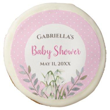 Baby Girl Shower White Snow Drops Pink Polka Dots Sugar Cookie