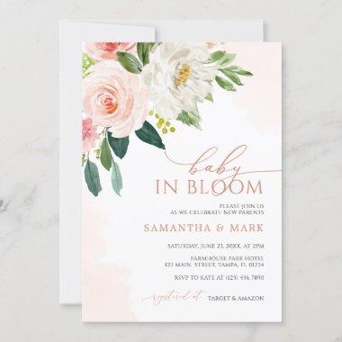 Baby in Bloom Blush Pink Floral Bridal Shower Invitations