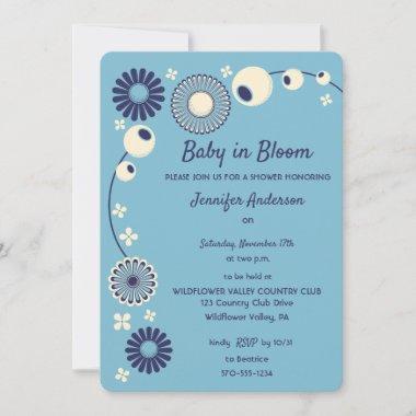 Baby in Bloom Light Blue Boy Baby Shower Invitations
