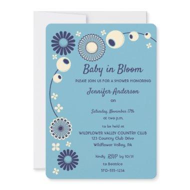 Baby in Bloom Light Blue Boy Baby Shower Invitations