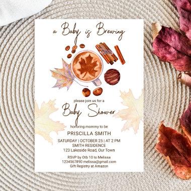 Baby is brewing fall autumn baby shower Invitations