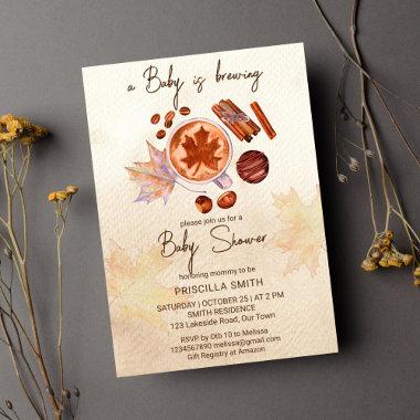 Baby is brewing fall autumn baby shower Invitations