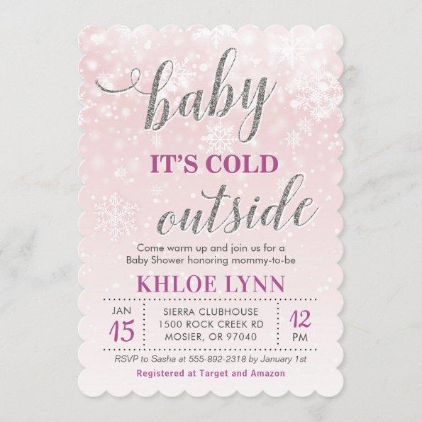 Baby Its Cold Outside Winter Baby Shower Pink Girl Invitations