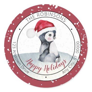 Baby Penguin | Santa Hat Happy Holidays Family Classic Round Sticker
