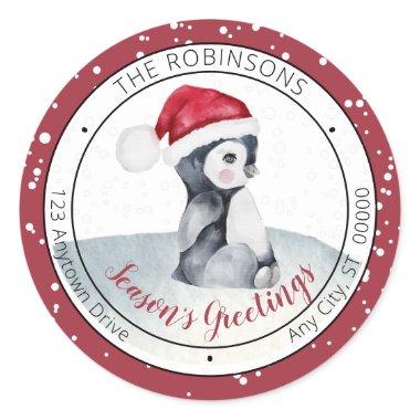 Baby Penguin | Santa Hat Season's Greetings Family Classic Round Sticker