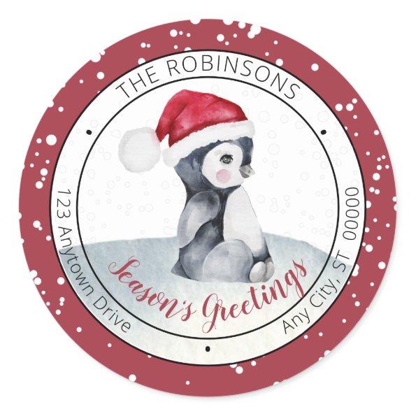 Baby Penguin | Santa Hat Season's Greetings Family Classic Round Sticker