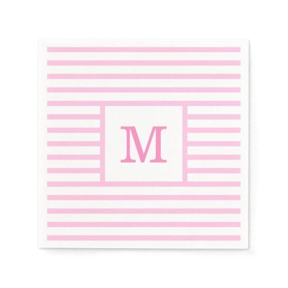 Baby Pink and White Stripes Custom Monogram Napkins