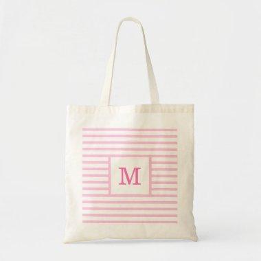 Baby Pink and White Stripes Custom Monogram Tote Bag
