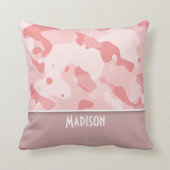 Baby Pink Camo; Personalized Throw Pillow