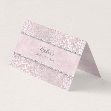 Baby Pink Glimmer Damask Wedding Place Invitations