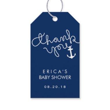 Baby Shower Anchor & Rope Navy Blue Thank You Gift Tags