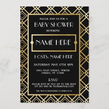 Baby Shower Art Deco 1920's Gold Mom Party Invite