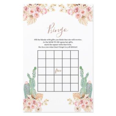 Baby Shower Bingo Boho Cactus Pink Flowers