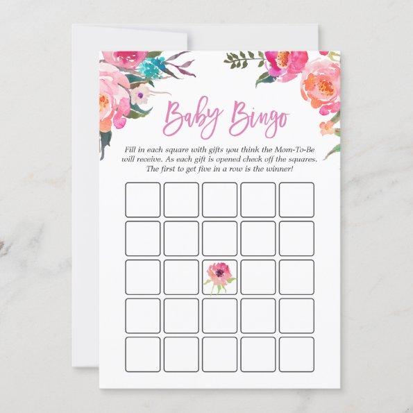 Baby Shower Bingo Game | Watercolor Pink Floral Invitations